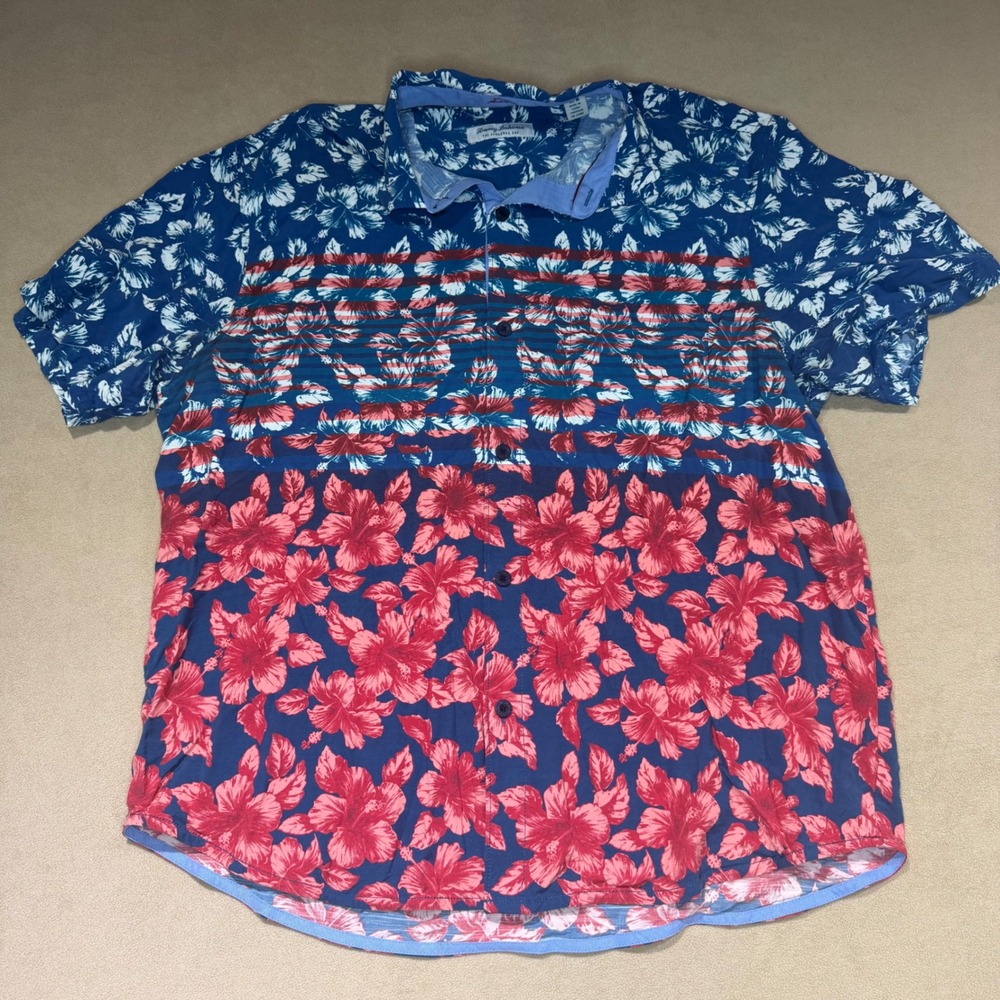 Tommy Bahama Veracruz Cay Mens Medium Blue Red Floral Tropical Viscose Shirt